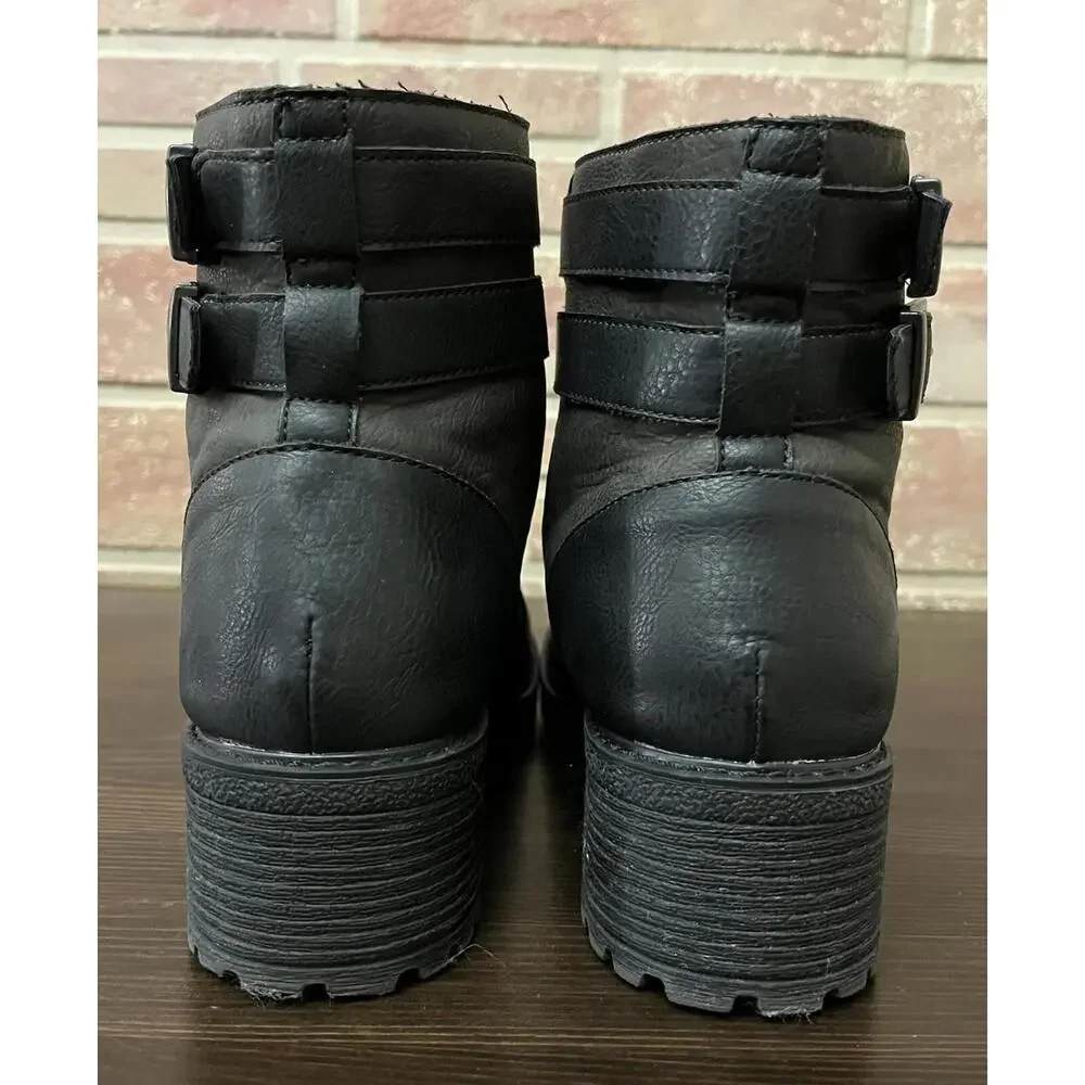 Born Boc Womens Godfrey Combat Boots Olive Black Straps Ankle Block Zip 9.5 - Picture 4 of 9